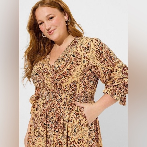 Torrid Midi Challis Smocked Waist Surplice Dress Size 2X - Picture 4 of 14